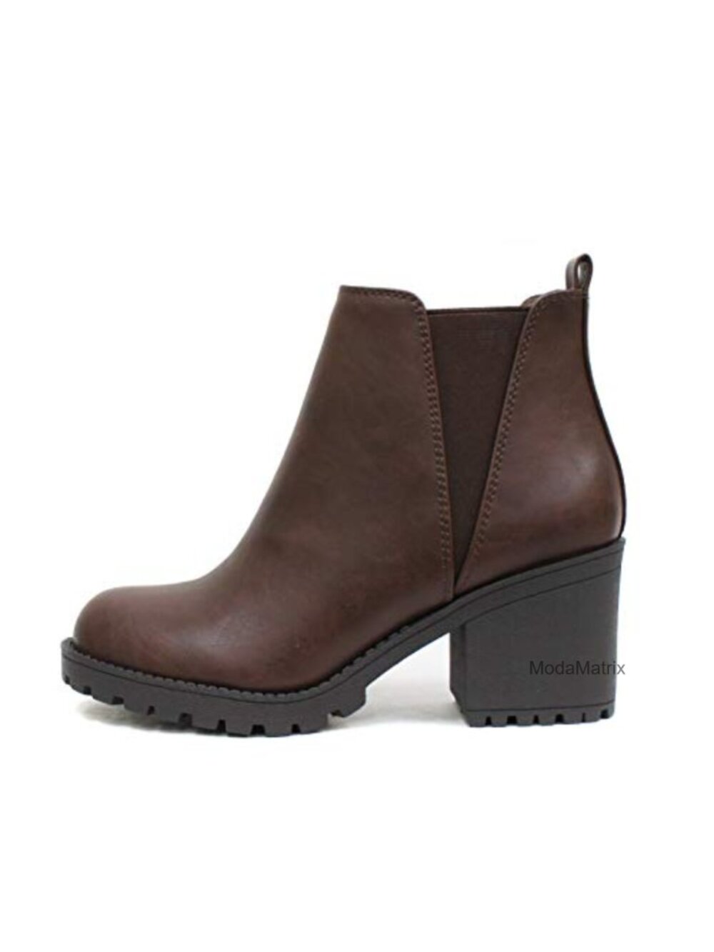 Women's Mid Heel Ankle Bootie Double Elastic Gore Lug Sole Chelsea Boot